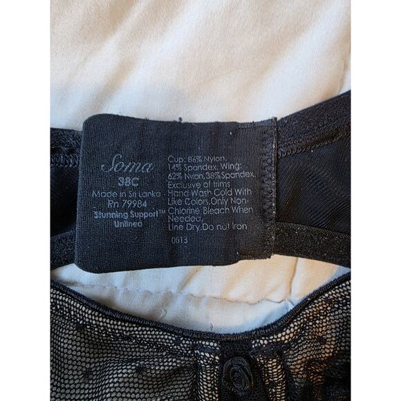 Soma Black & Cream Lace Bra Size 34C – Wireless Floral Adjustable Straps - Picture 4 of 7